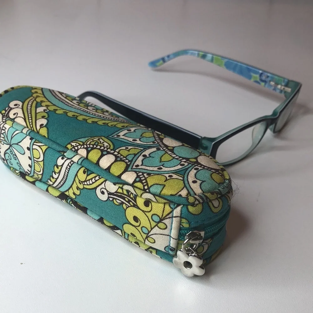 Vera Bradley Black Eyeglass frames Blue Lime accent colors plus eyeglasses case